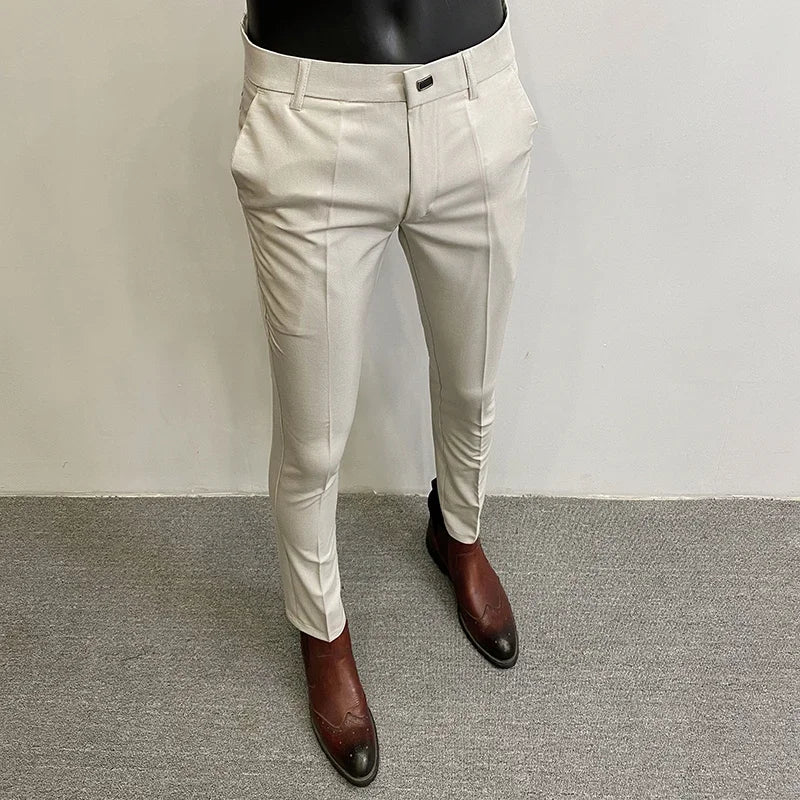 Men Suit Pants Formal Trousers Pantalone Hombre Stretch Slim Solid Color Casual Dress Full Length Pants Fashion New Men Clothing