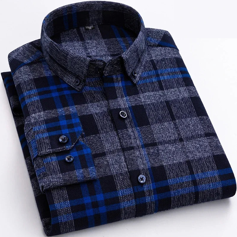 Pure Cotton Men's Plaid Shirt Long Sleeve Regular Fit Men Casual Oversized Shirt Leisure Autumn Male Blouse New Plus Size