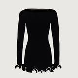 TARUXY Autumn New Knitted Mini Dress For Women Fungus Contrast Color Slim Sweater Dress Elegant Female Party Clothes Long Sleeve