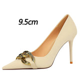 BIGTREE Women's Fashion Nude Metal Buckle Pumps High-Heels Sexy Party Stilettos Heels Office Spring Shoes