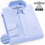 New Oxford woven men's shirt long sleeve striped fashion print casual business social breathable no-iron buckle collar