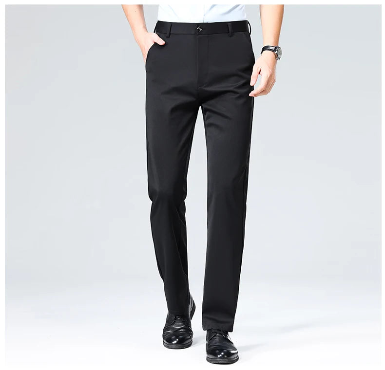 Summer Autumn Thin Trousers Men Formal Dress Suit Pants Work Pants Quality Business Casual Pants Black Wine Red Long Pants