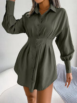 Women Casual Buttons Long Sleeve Shirt Dress Autumn Clothing White Blue Army Green