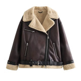 UNIZERA 2023 Autumn/Winter New Women's Wear New Fashion Casual Loose Versatile Leather and Fur One Piece Jacket Coat