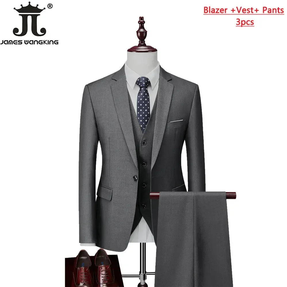 ( Jacket+Vest+Pants ) Formal Business Office Men's Suits Groom Wedding Dress Party Dress Solid colour Suit