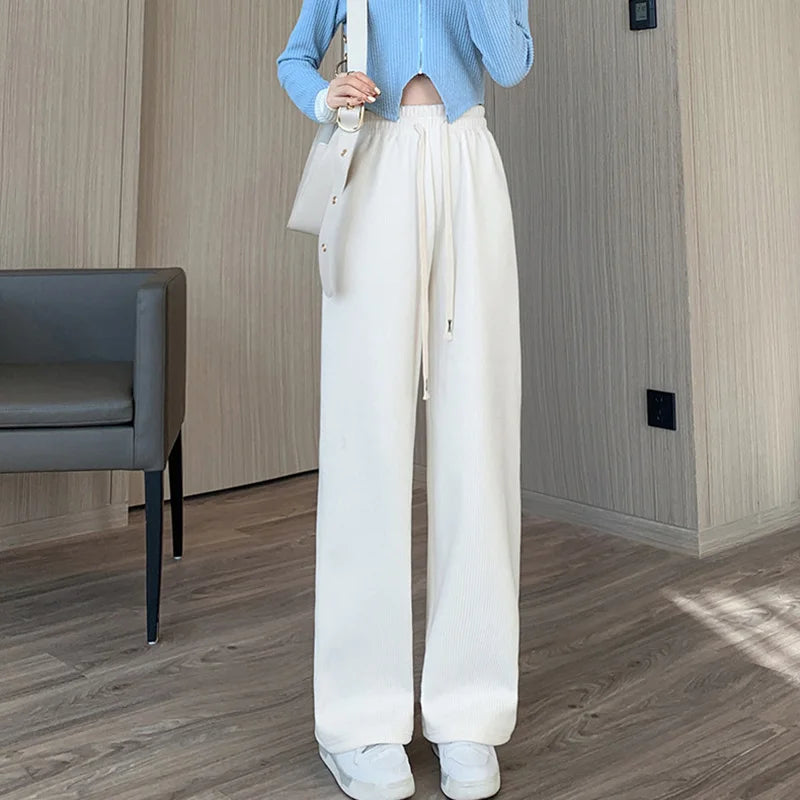 Women Long Pants Spring Autumn Women Elastic Waist Stright Long Wide leg pants Casual Female Long Pants Trousers