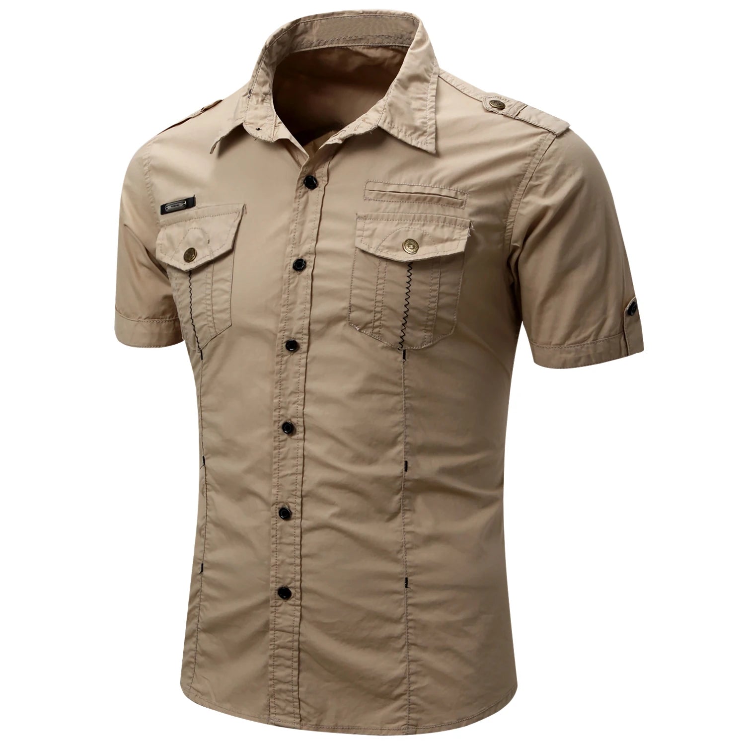 New Fashion Men's Safari Shirt Short Sleeve Summer Casual Tactical 100% Cotton Cargo Outdoor Pocket Work Shirts for Men