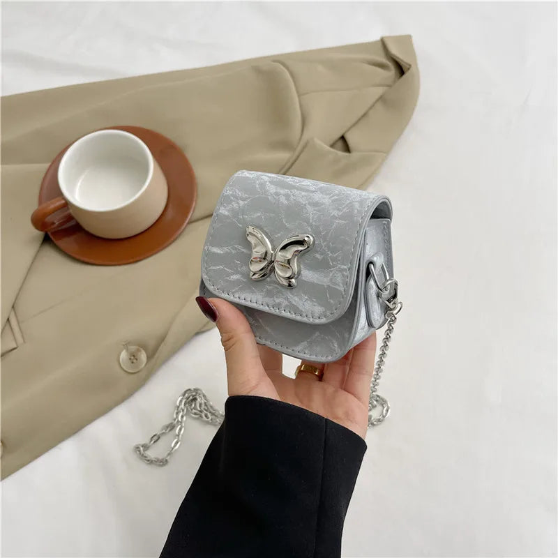 Women' Small Square Bag Butterfly Chain Shoulder Crossbody Bag Mini Lipstick Bag Simple Trendy Saddle Bag Female Exquisite Purse