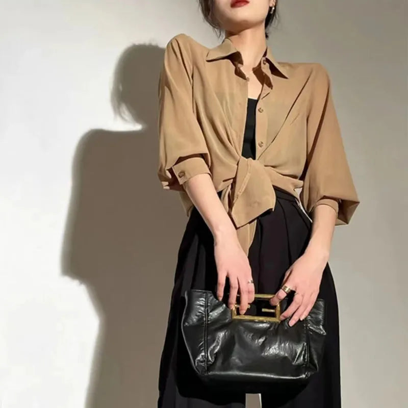 Chiffon Blouse for Women Summer Sheer Mesh Long Sleeve Sun Protection Shirts Korean Fashion Office Lady Shirt Tops