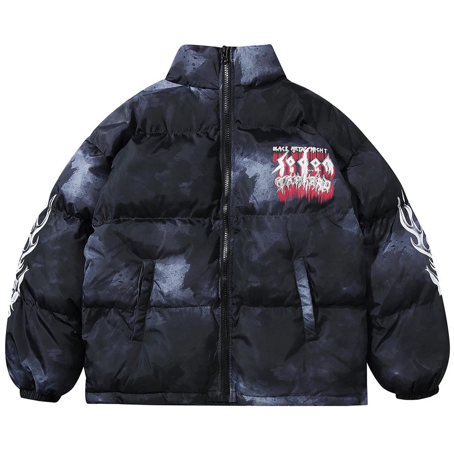 Oversized Hip Hop Parkas Padded Puffer Jacket Men Winter Warm Coat Letter Graphic Tie Dye Streetwear Jackets Y2K Parkas Coats