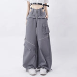 American Individualized Spicy Girl Hollow Out Workwear Pants for Women Fashion Zipper Two Wear Design Casual Versatile Trousers