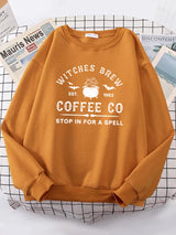 Witches Brew Coffee Letter Printing Simple Solid Color Letter Printing Womens Sweatshirts Long Sleeves Warm Pullover Clothes