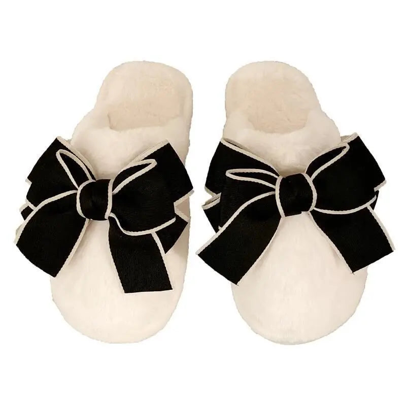 New Bow Cotton Slippers Women's Indoor Home Use Warm Thick Bottom Anti-slip Postpartum Slippers Women's Sweet Style