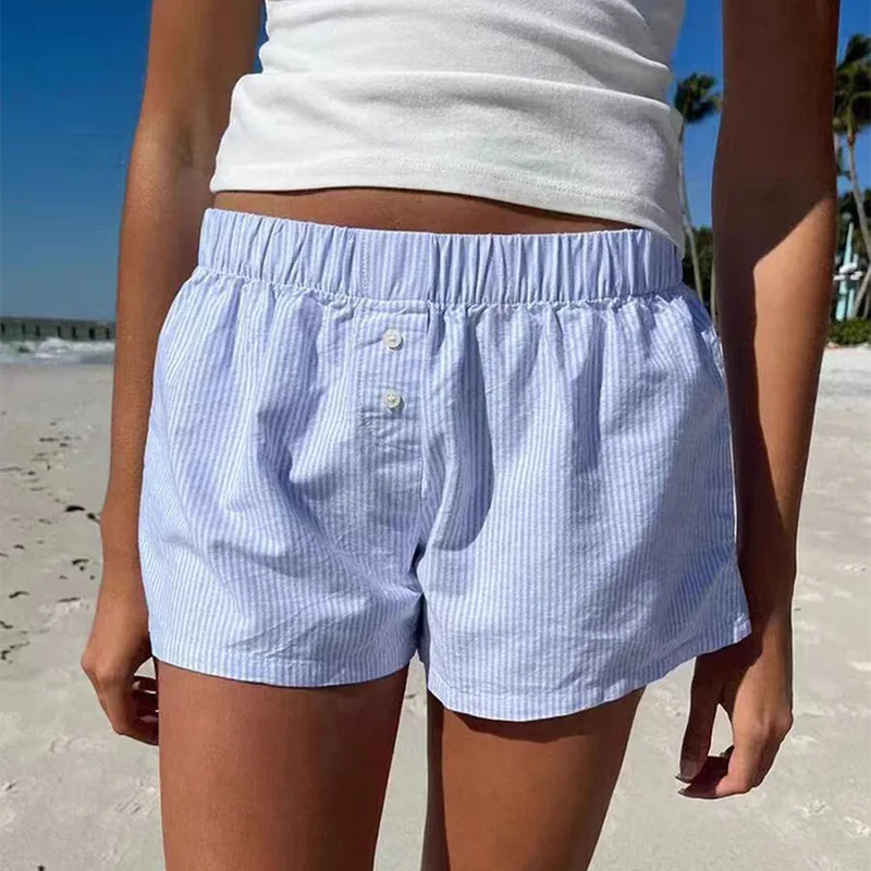 Casual Women Soft Cotton Front Buttons Shorts Summer Vintage Low Waist Female Chic Bottoms