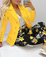 Plaid Print Lapel Collar Blazer & Pants Set Women 2pcs Clothes Suit Pants Suits Spring Autumn Fashion Casual