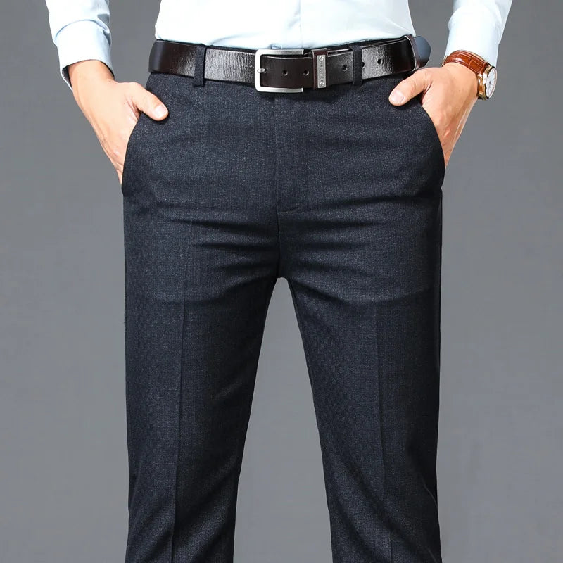 New Business Casual Suit Pants Men Solid High Waist Straight Office Formal Trousers Mens Classic Style Suit Long Pants Plus Size