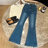 New High Waist Trousers Loose Washed Jeans Pockets Slim Denim Flare Classic Women Vintage Stretch Straight Trousers All-match