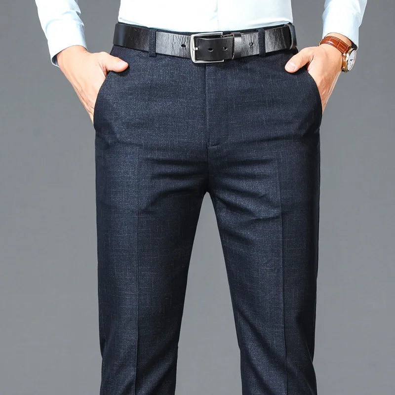 New Business Casual Suit Pants Men Solid High Waist Straight Office Formal Trousers Mens Classic Style Suit Long Pants Plus Size