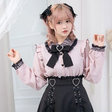 Kawaii Women Shirts Lolita Y2K Cute Japanese Style Blouse Elegant Long Sleeve Sweet Tops Casual Office Ladies Aesthetic Shirt