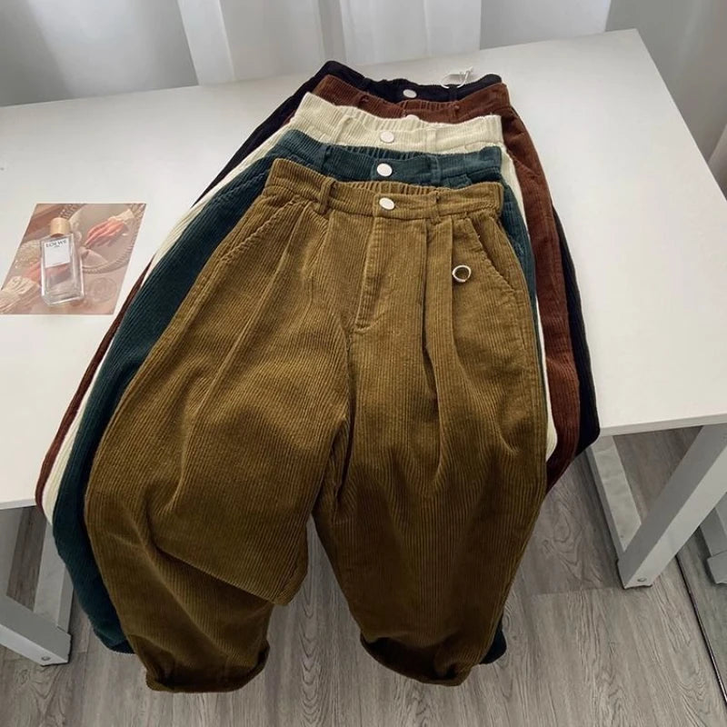 Vintage High Waist Corduroy Pants Women Spring Fall Straight Causal Full Length Trousers Korean Fashion Baggy All Match Pant New