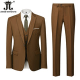 ( Jacket + Vest + Pants ) Boutique Solid Color Men's Official Business Suit Bride's Wedding Dress Party Male Suit