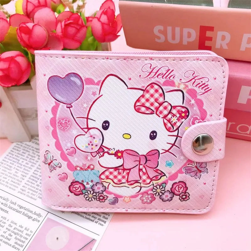 Sanrio Hello Kitty Cinnamoroll My Melody Kuromi New Pu Casual Money Bag Coin Purse Card package Wallet With Buttons ﻿