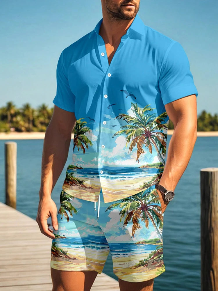 Men's Hawaiian Short-sleeved Shirt And Beach Shorts Set Beach Resort Men's Casual Shirt Summer Everyday Men's Sports Shorts