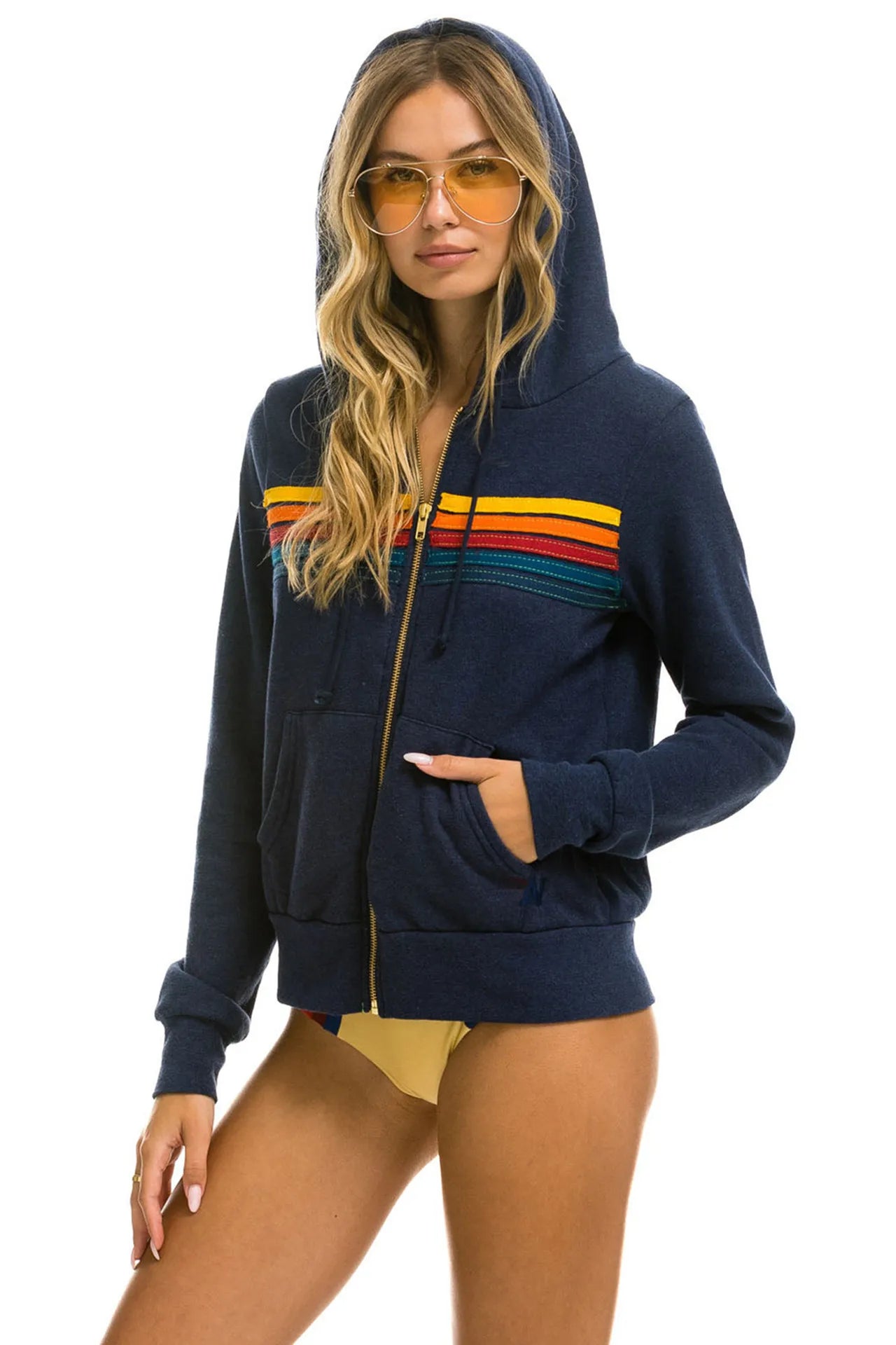 Donsignet Women Hoodies Coat New Casual Rainbow Hooded Sweatshirts Fashion Zip-up Striped Cardigan