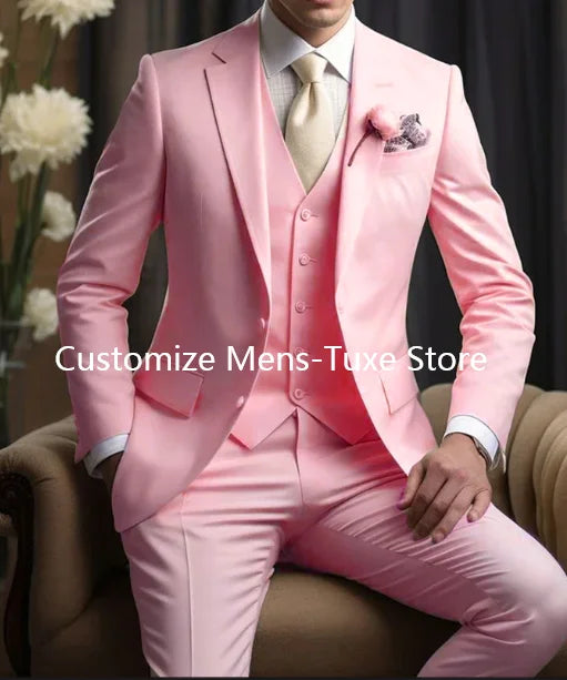 Elegant Wedding Men's Suits  Blazer Slim Fit 3 Pcs Jacket Pants Vest Luxury Costume Homme Formal Party Male Clothing