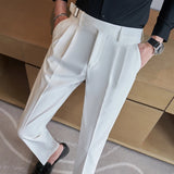 QJ CINGA New Grey Men's Woolen Pants, Autumn/Winter Thick Trousers Men, Slim Business Pantalones Hombre Fashion Slacks