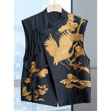 Chinese Style Top Women Tang Clothes Embroidery Phoenix Flower Qipao Lady Mandarin Collar Vest Vintage Clothing Casual Wear