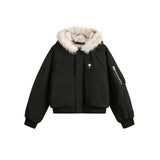 Winter Warm Fur Collar Hooded Quilted Padded Jacket Trend New Brown Loose Causal Short Style Cotton-padded Coat