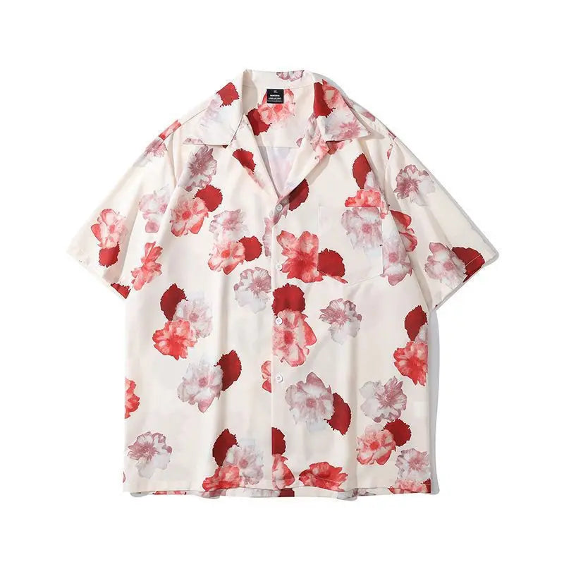 Men Street Fashion Summer Daily Shirt Hawaiian Cartoon Print Casual Loose Shirts Short Sleeve Beach Loose Tops