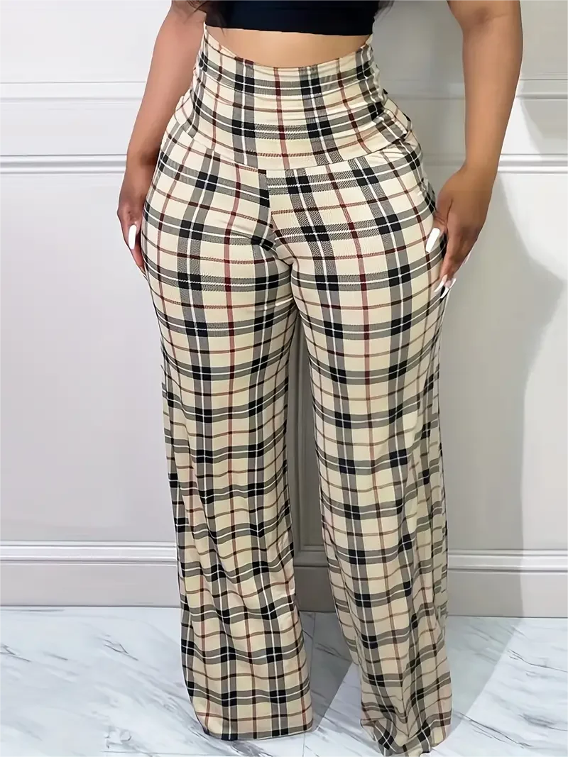 Women's Plaid Wide Leg Pants  High Waist Casual Loose Trousers for Spring  Summer