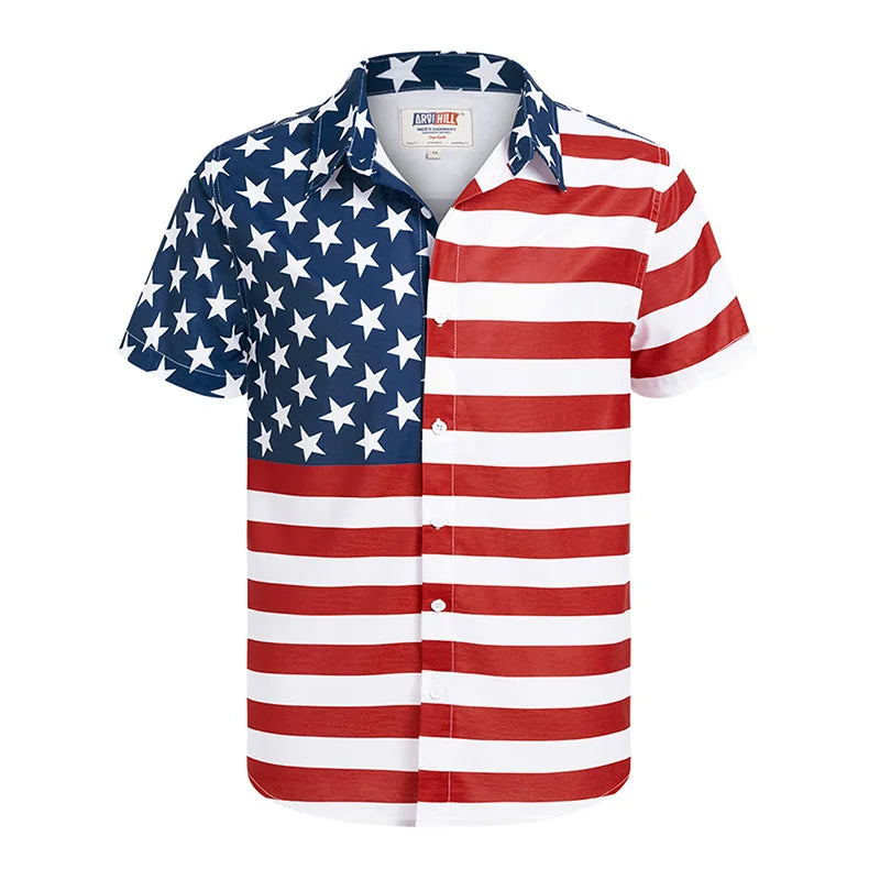 America Flag Graphic Shirts for Men Clothing 3D Printed Hawaiian Beach Shirts Short Sleeve y2k Tops Vintage Clothes Lapel Blouse