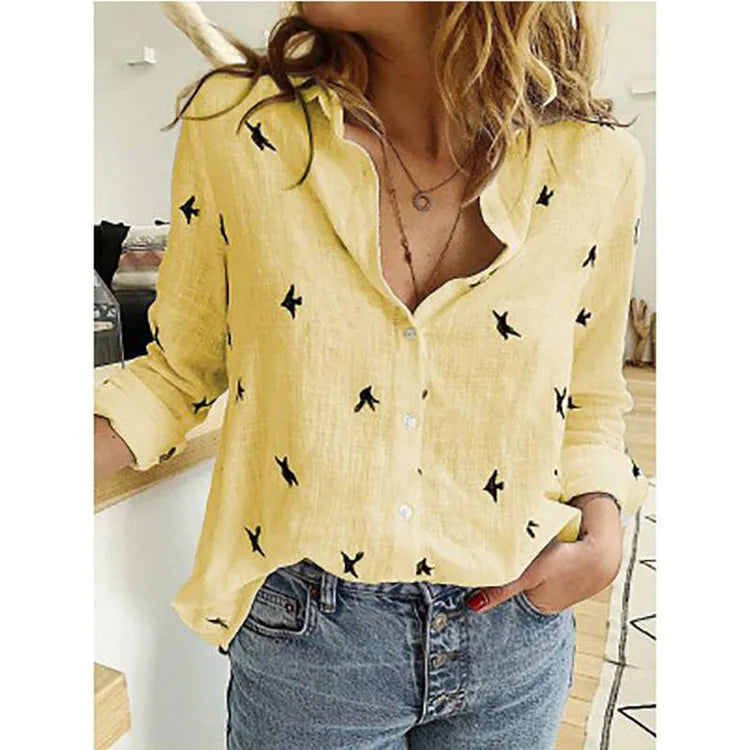 Women Casual Long Sleeve Cotton Linen Loose Shirt Elegant Solid Harajuku Lapel Blouse Vintage Oversize Tops Y2K Streetwear Tunic