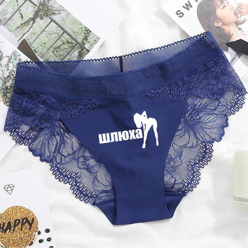 Sexy Lace Seamless Women Briefs Underwear with Russian words and cute emoji Printing Panties Asain Size Lanmaocat Wholesale