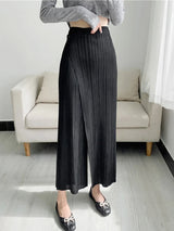 Women Pleated Solid Color Ankle-length Pants Elastic Waist Wide Leg Straight Female Trouser Loose Summer