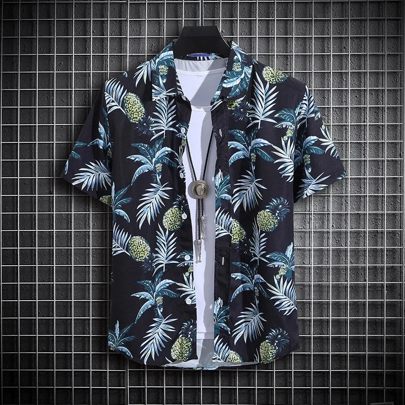 Hawaii Men's Summer Short Sleeve Printed Shirt Thin Beach Shirt Men's High Neck Polo Shirt Men's Casual Top Slim Fashion Clothes