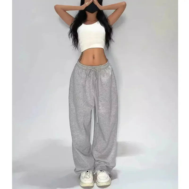 Deeptown Casual Gray Sweatpants Women Wide Leg Black Joggers Classic Baggy Streetwear Oversized Sports Female Trousers All-match