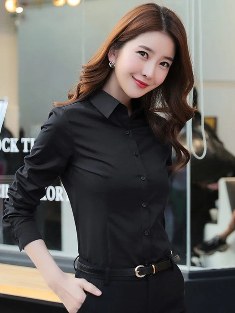 Fashion Women Shirt White Shirt Female Long-sleeve Professional Shirt Formal Dress Large Size Work Clothes OL Button Womens Tops