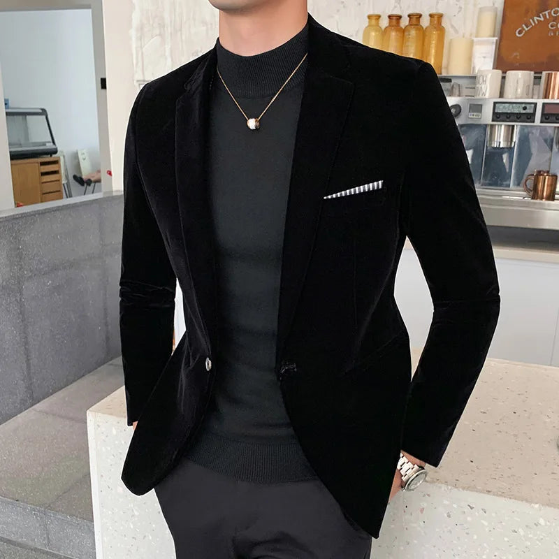 Spring Velvet Wedding Dress Coat Mens Blazer Jacket Fashion Casual Suite Jacket Stage Men's Business Blazers Costume Homme