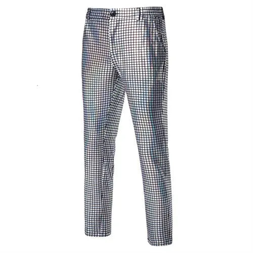 2025 Spring New Bright Green Plaid Suit Pants, Men's Fashion Trousers, Black Blue Silver Pantalones Hombre