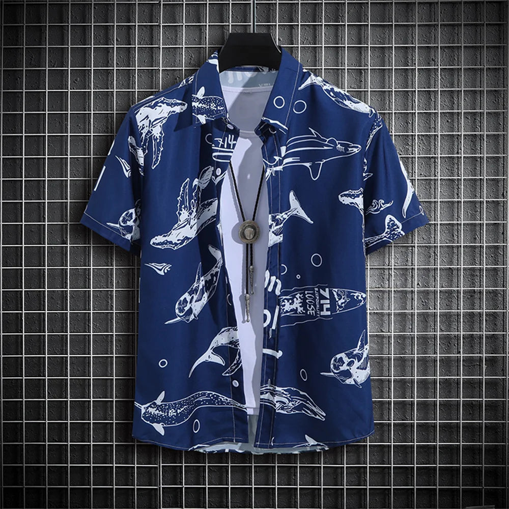 Stripe Men's Shirt Flower 3d Print Shirt Casual Short-sleeved Tops Beach Party Shirts Man Hawaiian Shirt Male Clothes Loose