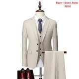 ( Jacket + Vest+Pants ) High-end Brand Formal Business Mens Suit Three-piece Groom Wedding Dress Solid Color Suit