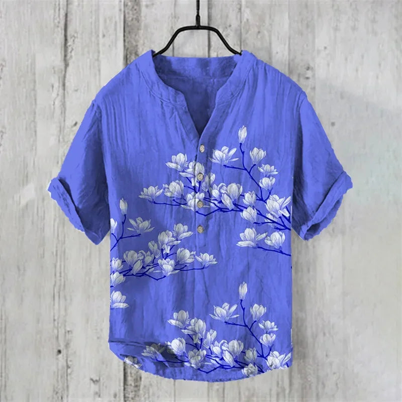 Spring and summer men's and women's T-shirts independent station casual Hawaiian style T-shirts men's tops 100% linen new hot sale