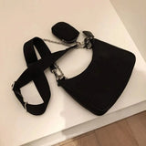 Casual Nylon Waterproof Women Shoulder Hobo Bags Fashion Cool Black Chain Decolr Armpit Crossbody With Small Purse