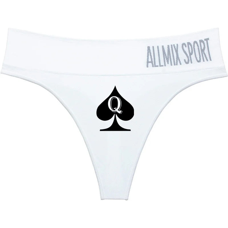 New Queen Spades Funny Print High-waist Underwear Women Sexy Panties Girls Thongs Female G String Pantie Temptation Intimates