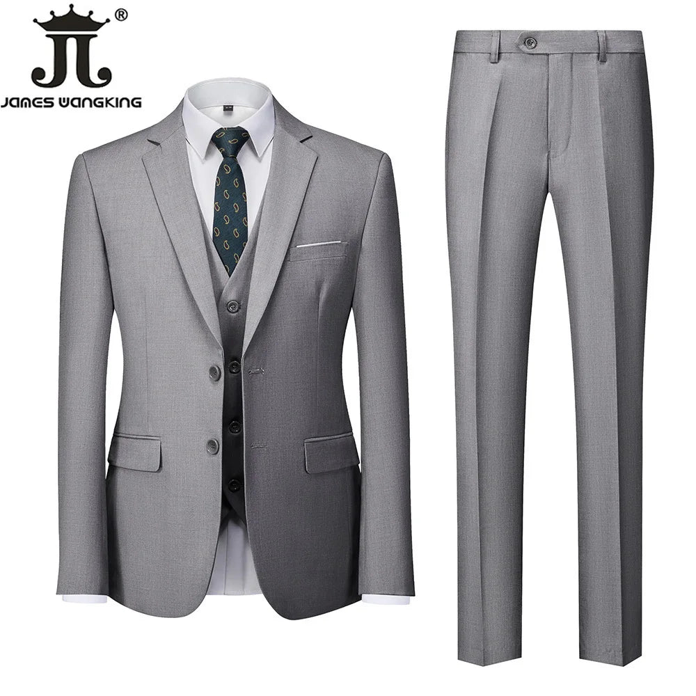 ( Jacket + Vest + Pants ) Boutique Solid Color Men's Official Business Suit Bride's Wedding Dress Party Male Suit