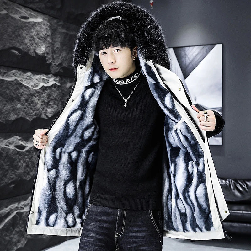 Winter Men's Long Jacket Fashion Male Thermal Parkas Coats Casual Men Classic Fur Collar Warm Padded Jackets Clothing